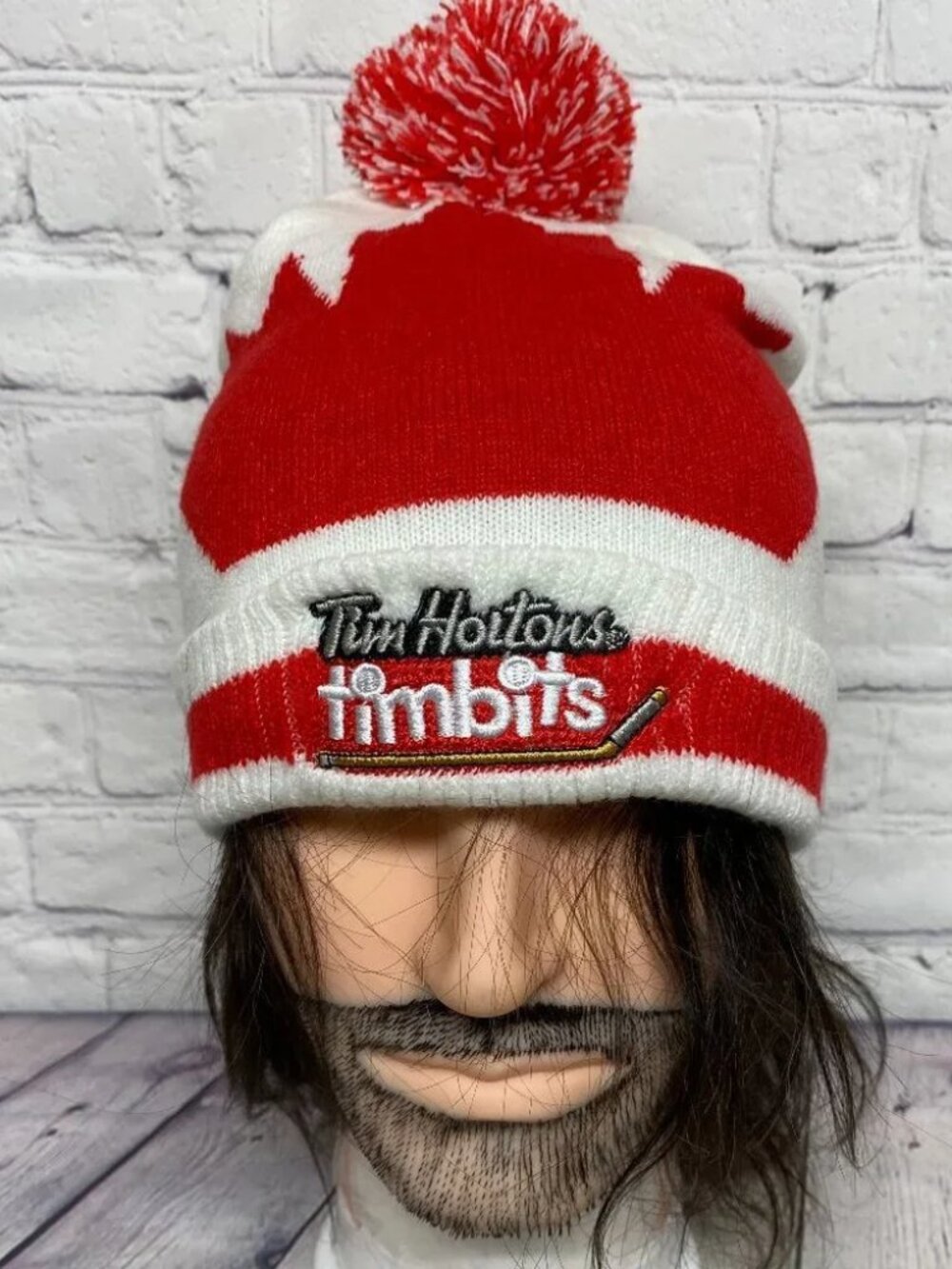 Tim Hortons Timbits Beanie Winter Hat Cap Knit Toque White Red Sidney Crosby